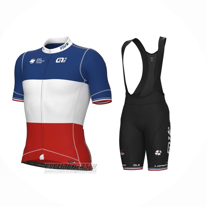 2023 Cycling Jersey Groupama-FDJ Champion France Blue White Red Short Sleeve and Bib Short